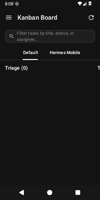 Hermes Mobile Kanban screen